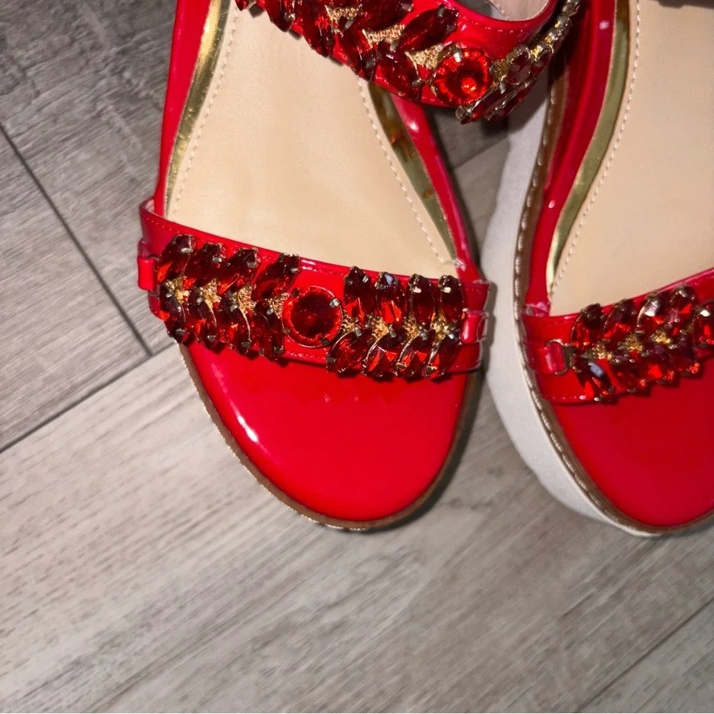 Primadonna Crystal Embellished‎ Platform Sandals Red Excellent Italian eu 40